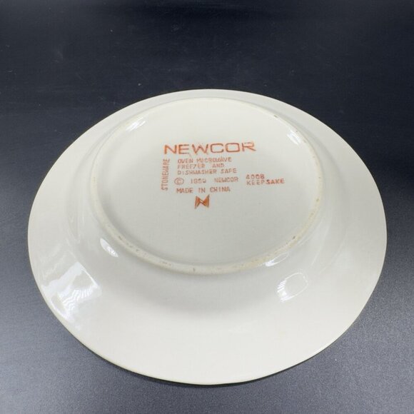 1990s Newcor Stoneware Ceramic Dish Plate Set 4 Plates Dishes Floral Bird Plates - Picture 12 of 13